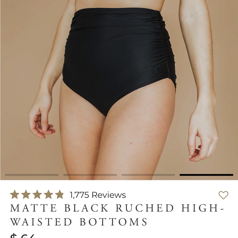 Albion Matte Black Ruched High-Waisted Bikini Bottoms